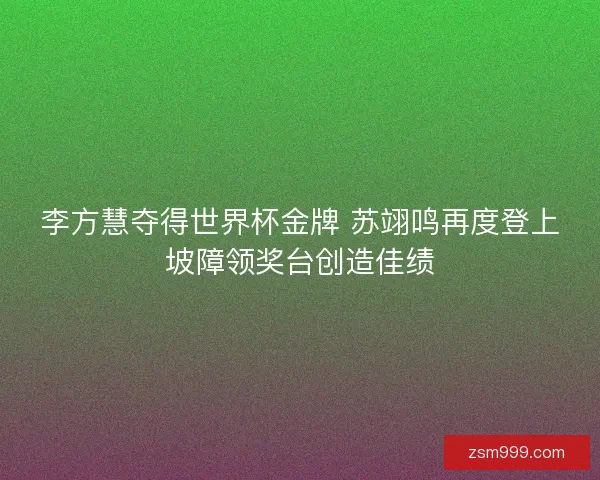 李方慧夺得世界杯金牌 苏翊鸣再度登上坡障领奖台创造佳绩
